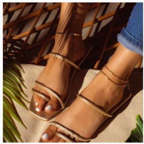 Square Toe Strappy Slide Sandals in Light Gold - Picture 6 of 7